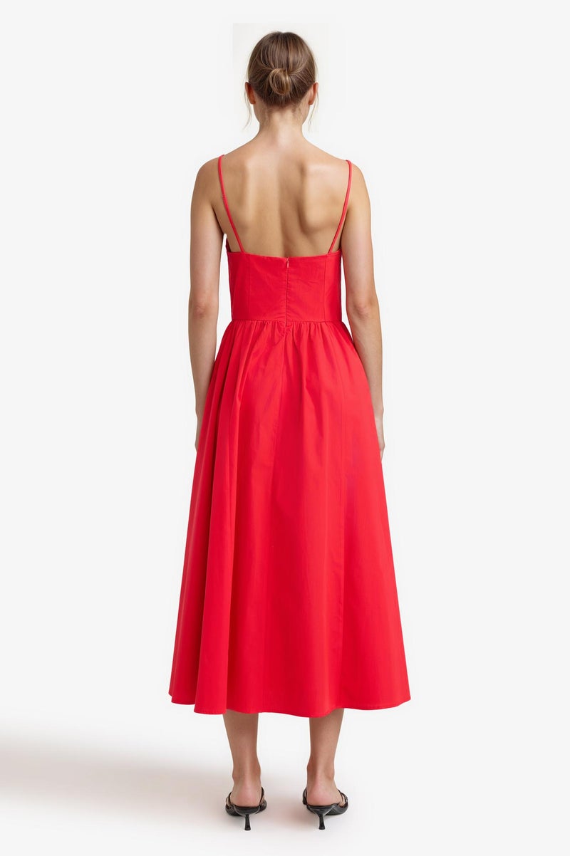 DeFacto Red Woman V-Neck Poplin Strappy Midi Dress Casual - Image 5